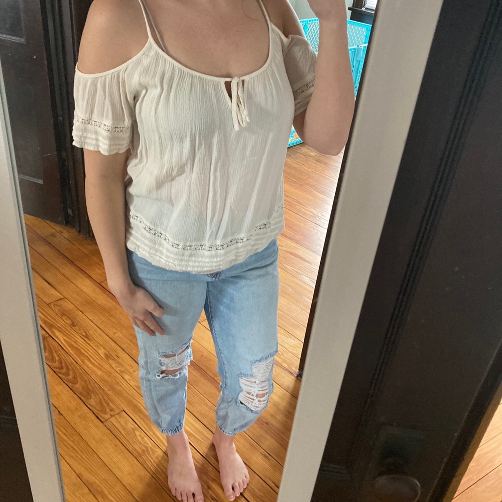 Charlotte Russe cream open shoulder blouse